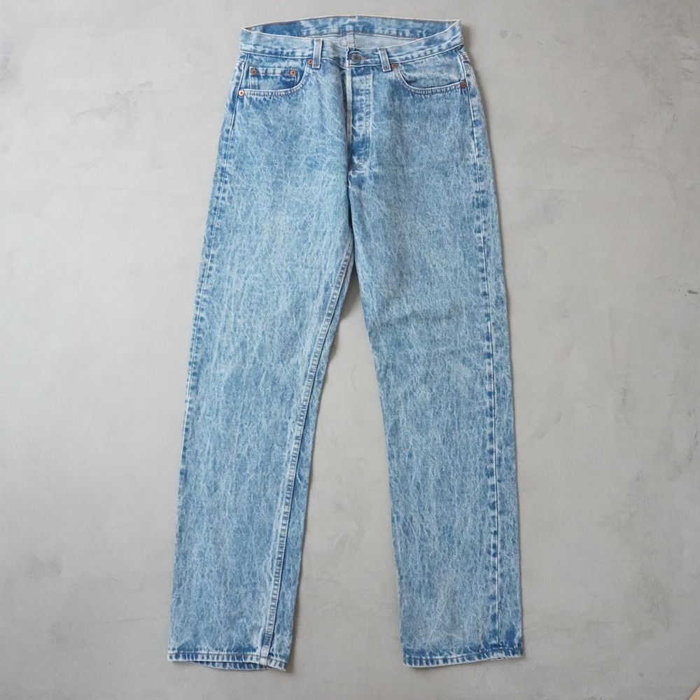 Vintage Levis 501 Jeans 34x34 90s Blue Acid Wash Straight Leg USA Button Fly